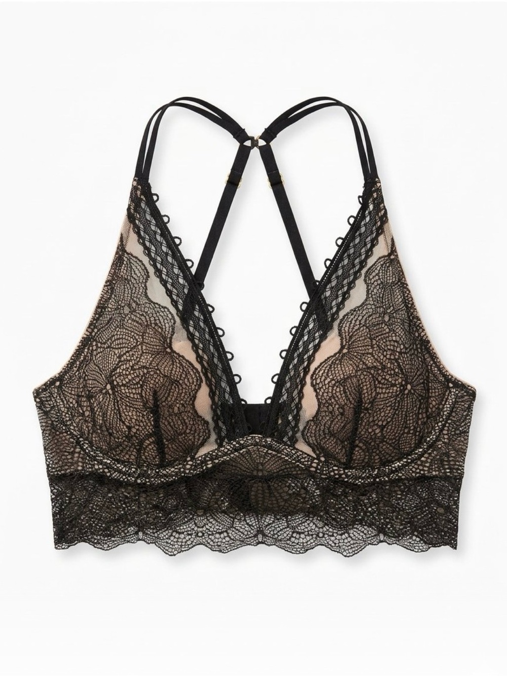 Victoria's Secret Black Lace Plunge Bralette with Nude Lining Sz XS NWOT